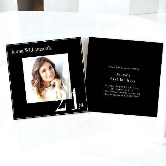 Moderne foto minimale zwart-wit 21e verjaardag kaart