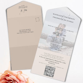Moderne foto Minimalist Blush Simple QR Code RSVP All In One Uitnodiging