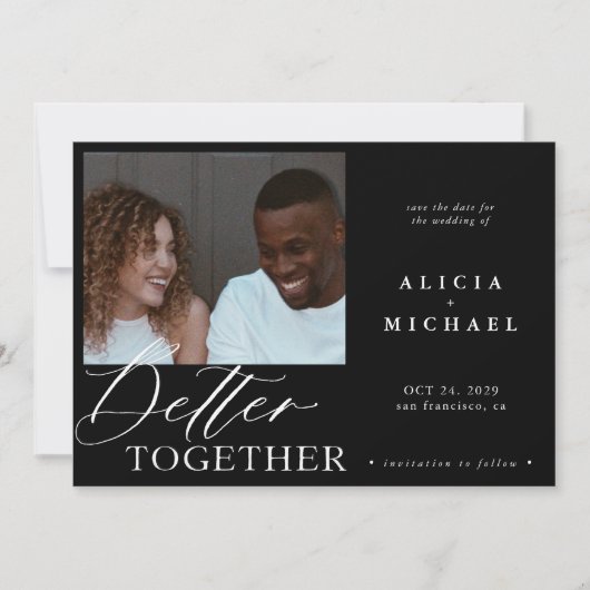 Moderne foto minimalistisch zwarte script kerkbrui save the date (Voorkant)