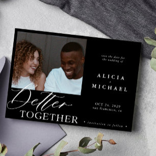 Moderne foto minimalistisch zwarte script kerkbrui save the date