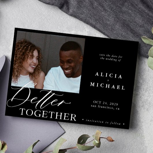 Moderne foto minimalistisch zwarte script kerkbrui save the date