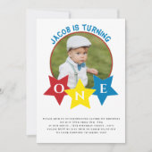 Moderne foto minimalistische 1e verjaardag kaart (Voorkant)