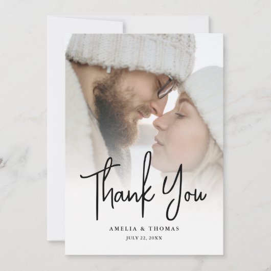 Moderne foto minimalistische bruiloft dank u kaart (Voorkant)