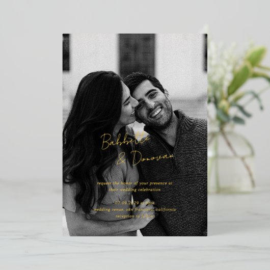 Moderne foto minimalistische bruiloft folie uitnodiging (Staand Voorkant)