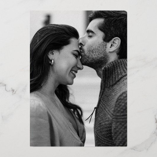 Moderne foto minimalistische bruiloft folie uitnodiging (Achterkant)