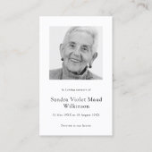 Moderne foto minimalistische memorial gebedskaart visitekaartje (Voorkant)