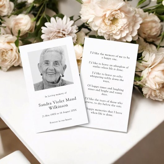 Moderne foto minimalistische memorial gebedskaart visitekaartje