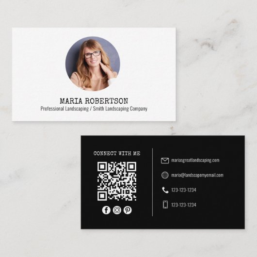 Moderne foto minimalistische QR-code sociale media Visitekaartje (Voorkant / Achterkant)