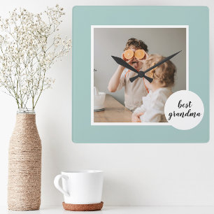 Moderne foto Mint Lovely Grandma Gift Vierkante Klok