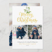 Moderne Foto Mistletoe Gouden Script Kerstmis Feestdagenkaart (Voorkant / Achterkant)