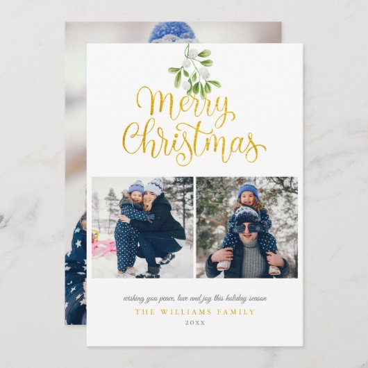 Moderne Foto Mistletoe Gouden Script Kerstmis Feestdagenkaart (Voorkant / Achterkant)