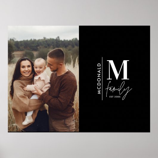 Moderne foto monogram familie zwart-wit poster (Voorkant)