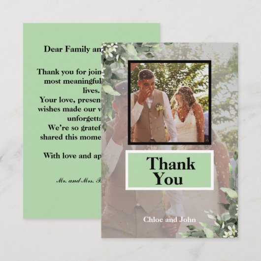 Moderne foto Muntgroen Bedankkaart (Voorkant / Achterkant)