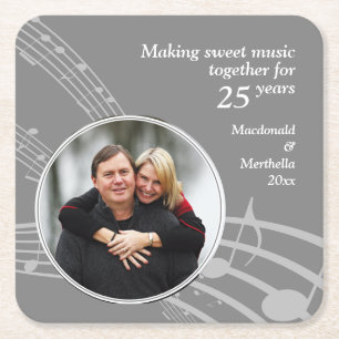 Moderne foto MUSIC 25th Silver Wedding Jubileum Kartonnen Onderzetters
