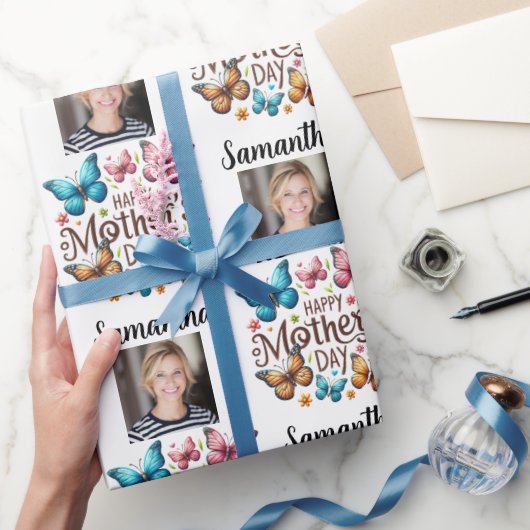 Moderne foto naam Gelukkige Moederdag Cadeaupapier (Geschenken)