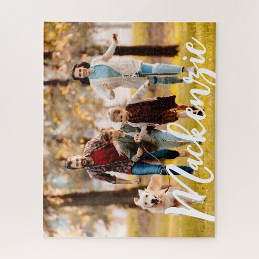 Moderne foto-naam op maat legpuzzel (Verticaal)