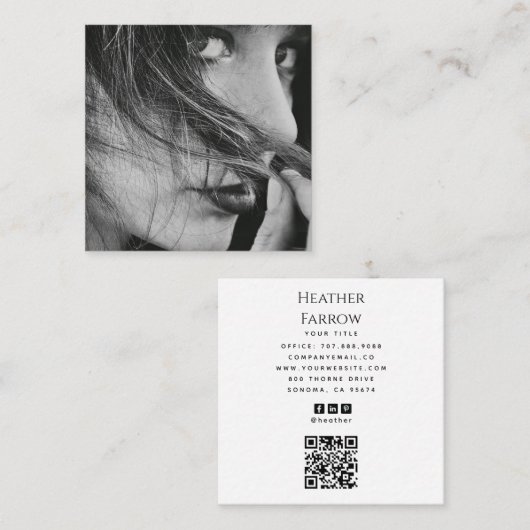 Moderne foto naam sociale QR-code Vierkante Visitekaartje (Voorkant / Achterkant)