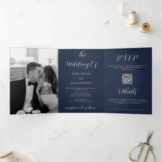 Moderne foto Navy Blue All-in-One bruiloft Drieluik Programma (Binnen)