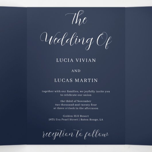 Moderne foto Navy Blue All-in-One bruiloft Drieluik Programma (Binnenkant midden)