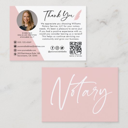 Moderne foto notaristekenaar bedankt  visitekaartje (Voorkant / Achterkant)