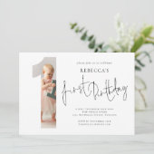 Moderne foto nummer één vorm 1e verjaardag kaart (Staand voorkant)