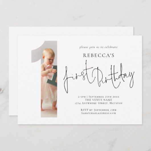 Moderne foto nummer één vorm 1e verjaardag kaart (Voorkant / Achterkant)