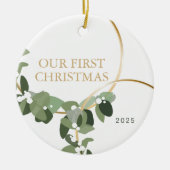 Moderne foto ons eerste kersthuwelijk keramisch ornament (Voorkant)