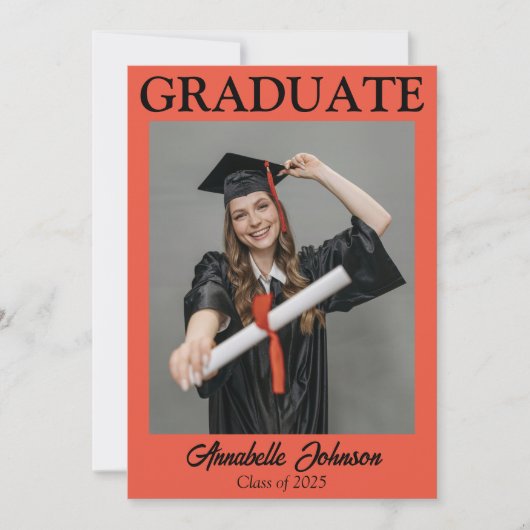 Moderne foto Oranje Afstuderen aankondiging (Voorkant)