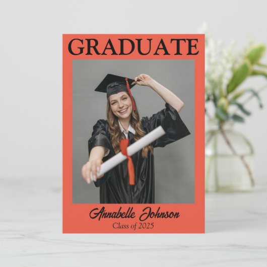 Moderne foto Oranje Afstuderen aankondiging (Staand voorkant)