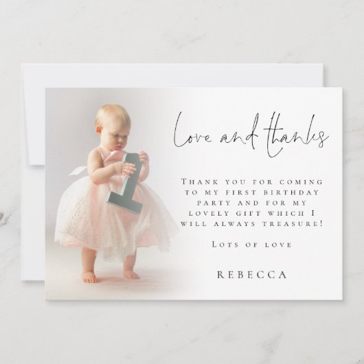 Moderne foto overlay 1e verjaardag dank u kaart (Voorkant)