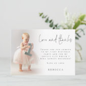 Moderne foto overlay 1e verjaardag dank u kaart (Staand voorkant)