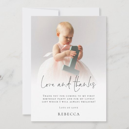 Moderne foto Overlay 1e Verjaardag Liefde Bedankt Kaart (Voorkant)
