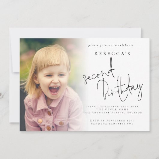 Moderne foto overlay 2e verjaardag partij kaart (Voorkant)