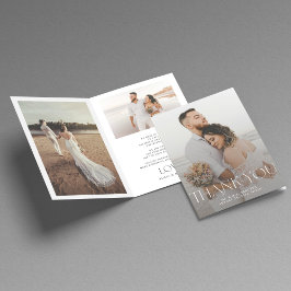 Moderne foto overlay bericht bruiloft gevouwen bedankkaart