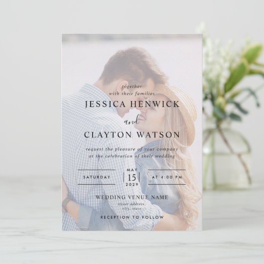 Moderne foto-overlay bruiloft kaart (Staand voorkant)