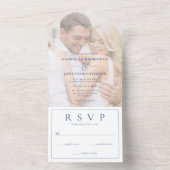 Moderne foto Overlay Bruiloft RSVP Blue All In One Uitnodiging (Binnen)
