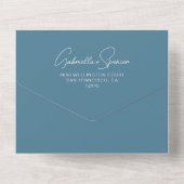 Moderne foto-overlay Cobalt Blue Wedding All In One Uitnodiging (Achterkant)