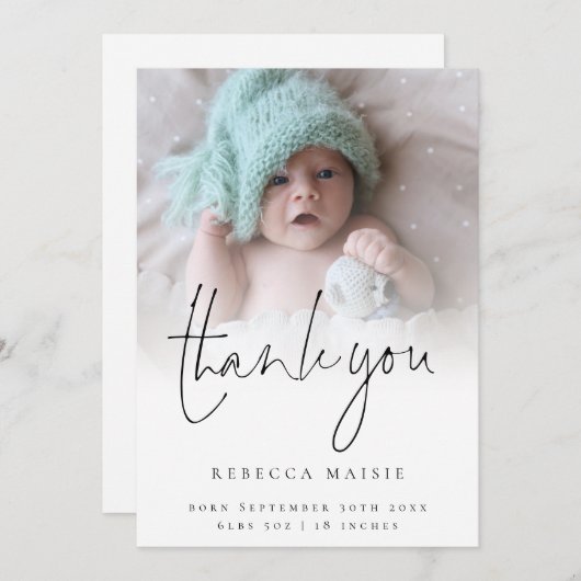 Moderne foto-overlay Dank u geboorteaankondiging Bedankkaart (Voorkant / Achterkant)