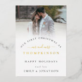 Moderne foto-overlay Eerste kerst als getrouwd paa Folie Feestdagenkaart (Voorkant)