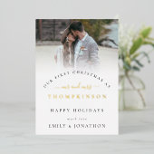 Moderne foto-overlay Eerste kerst als getrouwd paa Folie Feestdagenkaart (Staand Voorkant)