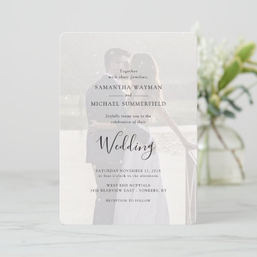 Moderne foto Overlay Elegant Wedding Kaart (Staand voorkant)