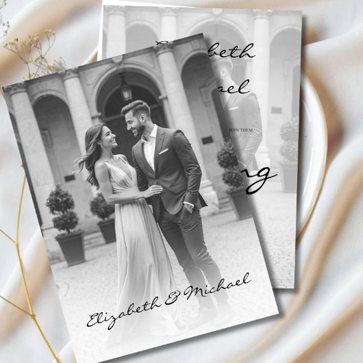 Moderne foto overlay Elegant zwart wit bruiloft Kaart