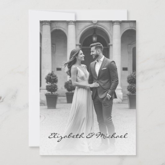 Moderne foto overlay Elegant zwart wit bruiloft Kaart (Voorkant)