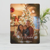 Moderne foto overlay Feliz Navidad Christmas Red Feestdagenkaart (Staand voorkant)