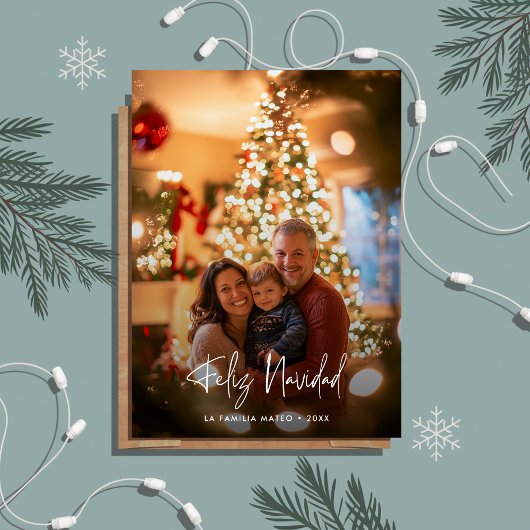 Moderne foto overlay Feliz Navidad Christmas Red Feestdagenkaart