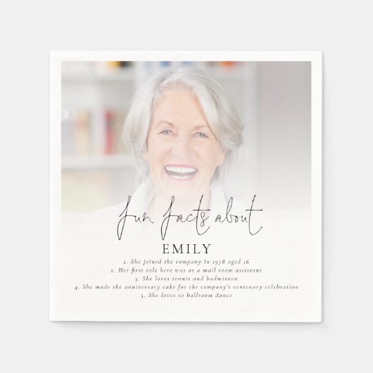Moderne foto-overlay Fun Facts Retirement Party Servet (Voorkant)