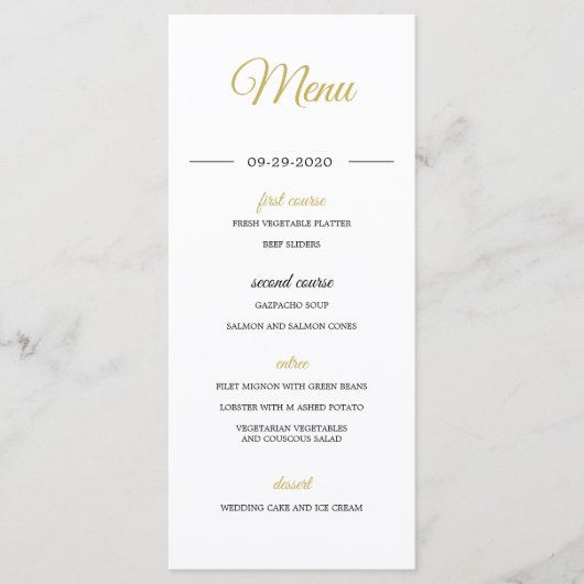 Moderne foto-overlay Gold Elegant Wedding Menu (Voorkant)