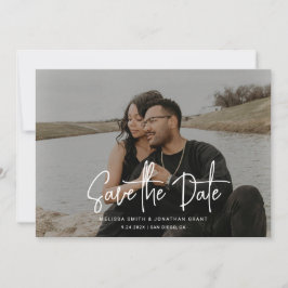 Moderne foto overlay handschrift script bruiloft save the date