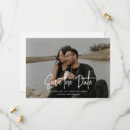 Moderne foto overlay handschrift script bruiloft save the date
