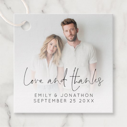 Moderne foto overlay liefde Bedankt script bruilof Bedankjes Labels (Voorkant)